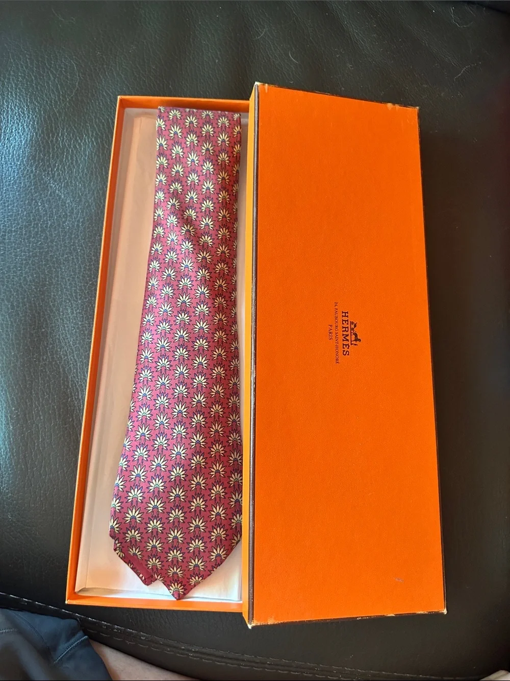 Hermes Burgundy silk tie